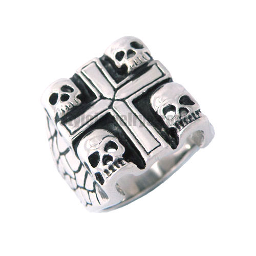 Stainless steel jewelry ring Stone style 4 Skull Cross Signet Ring SWR0006 - Click Image to Close